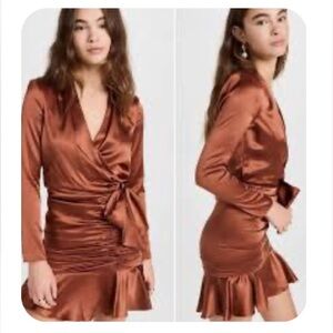 Veronica Beard Orange Ruched Wrap Dress